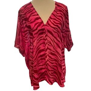JODIFL Pink and Red Zebra Print Blouse